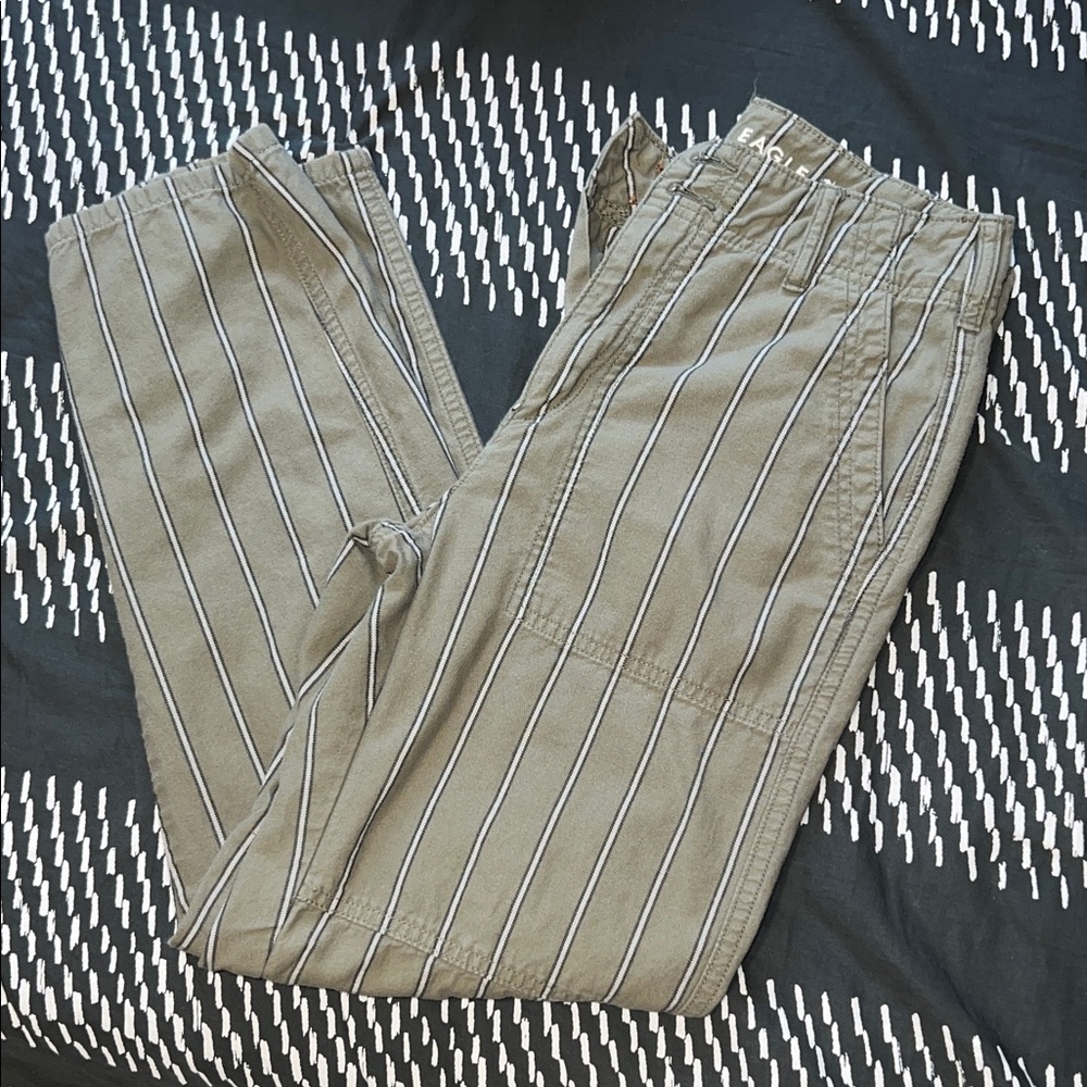 American Eagle Outfitters Olive Striped Cropped Pants